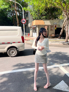 green大姐姐 温柔纯欲气质毛呢格纹呢子半身裙包臀短裙 简单爱