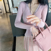 green大姐姐 针织开衫 心动LACE开衫 纯欲气质V领薄透蕾丝边修身