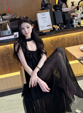 green大姐姐【慵懒高知美人】透气质显白短袖连衣裙网纱裙露肩夏