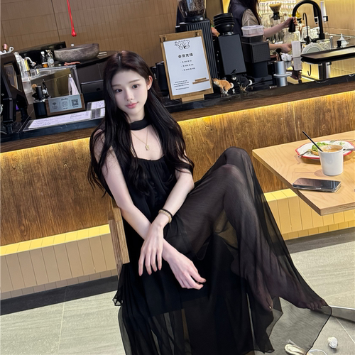 green大姐姐【慵懒高知美人】透气质显白短袖连衣裙网纱裙露肩夏