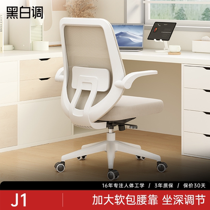 黑白调J101电脑椅办公椅人体工学椅椅子卧室女生学习椅书桌椅家用