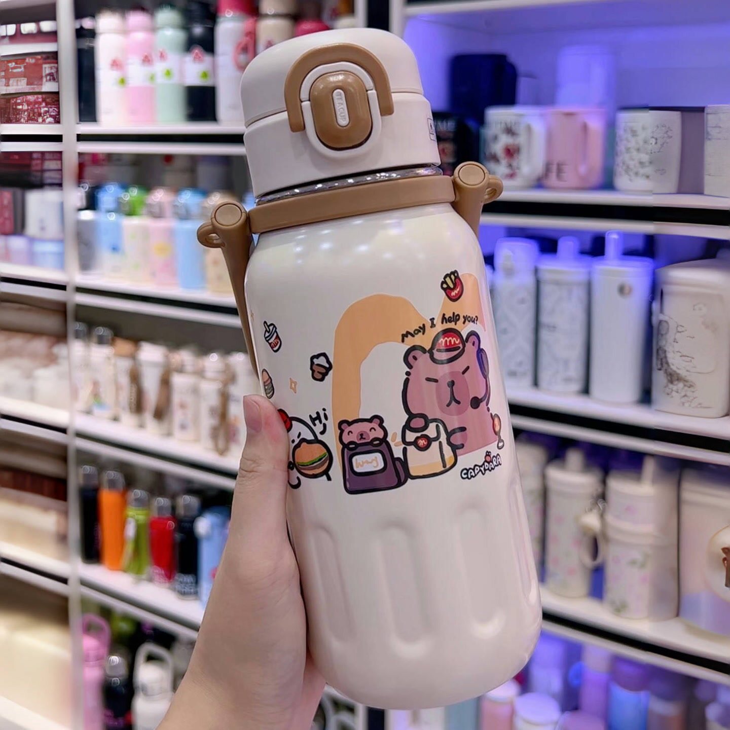 卡皮巴拉大容量学生双饮保温杯