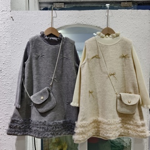 女童毛衣加绒背心裙套装小香风8-14岁女孩毛呢公主裙三件套时尚潮