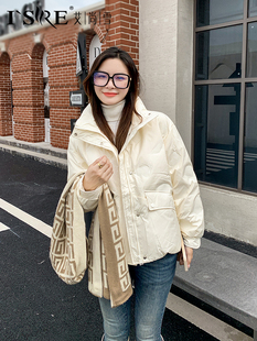 2021年新款羽绒服女冬季时尚立领印花图案短款洋气外套726