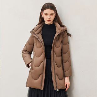 连帽中长款羽绒服女加厚保暖面包服冬季外套棕色168A0