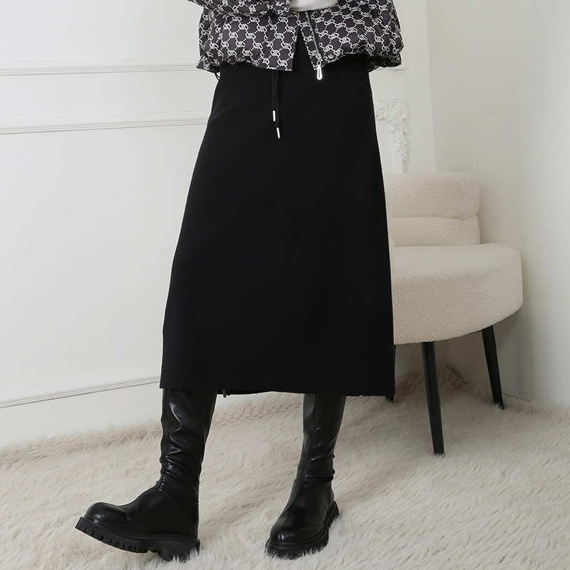 梵凯半身裙2025冬气质高腰显瘦直筒小A毛织半裙松紧腰中长款半裙