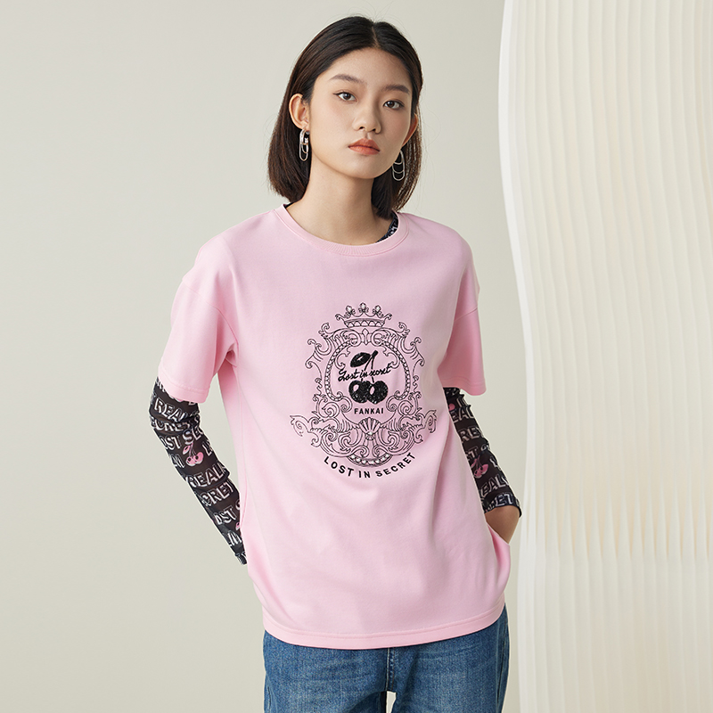 梵凯短袖休闲厚刺绣钉珠T恤女春