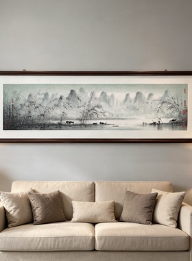 中式国画山水画横幅水墨画客厅装饰画意境深远
