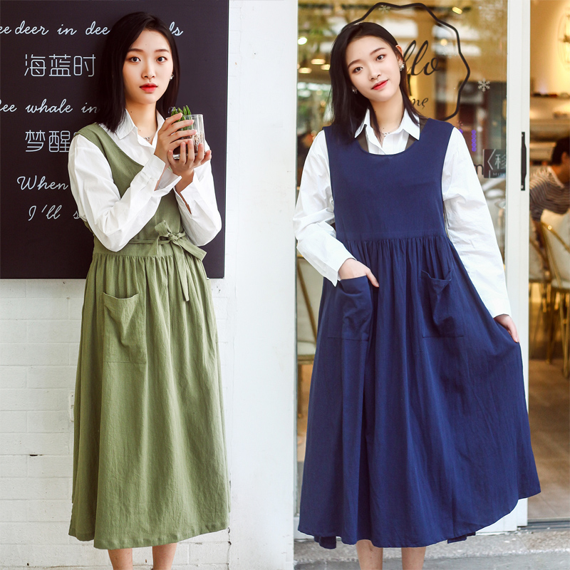 宽松全棉日式森系背心围裙罩衣