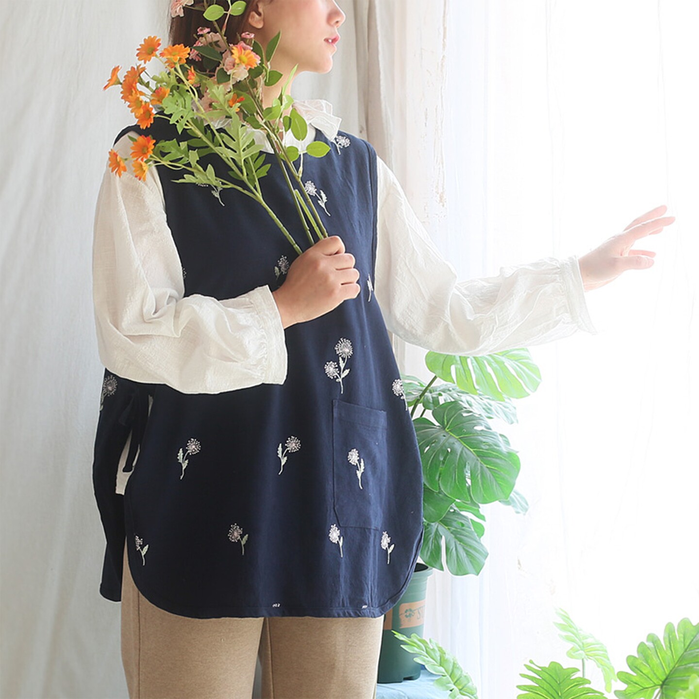 手作简约短款背心式围兜 全棉绣花围裙 亲子绘画时尚外穿休闲马甲