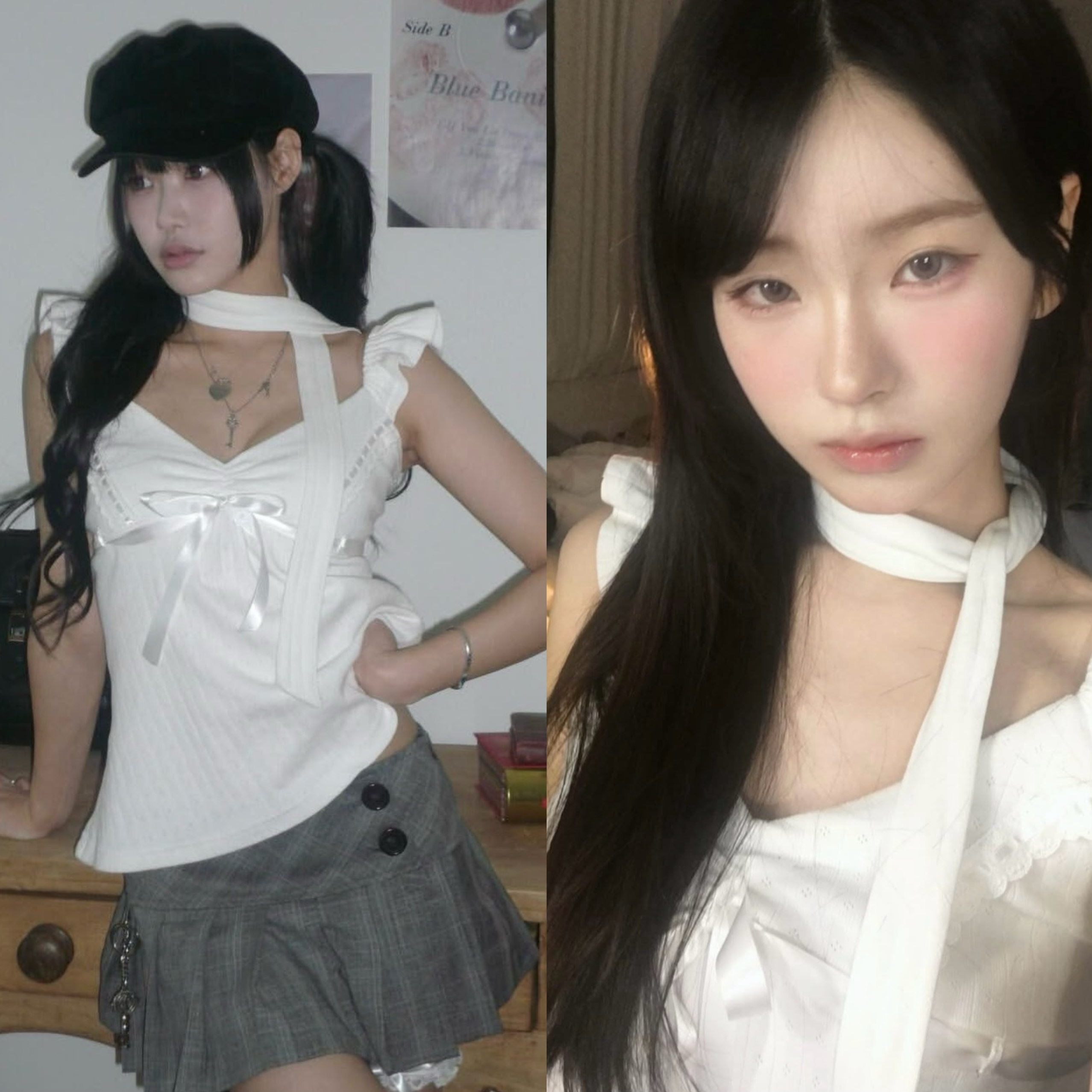 现 ANGELNUMBER555 2025春夏辣妹v领显瘦飞飞袖上衣 短袖超短裙