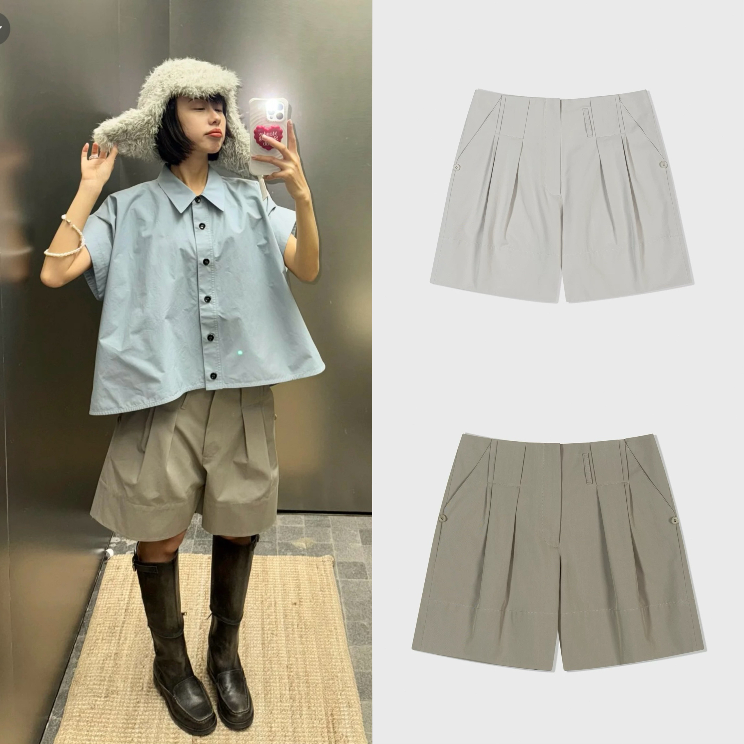 现货！慵懒设计感2025春韩国LOWCLASSIC纯色卷边休闲短裤热裤女