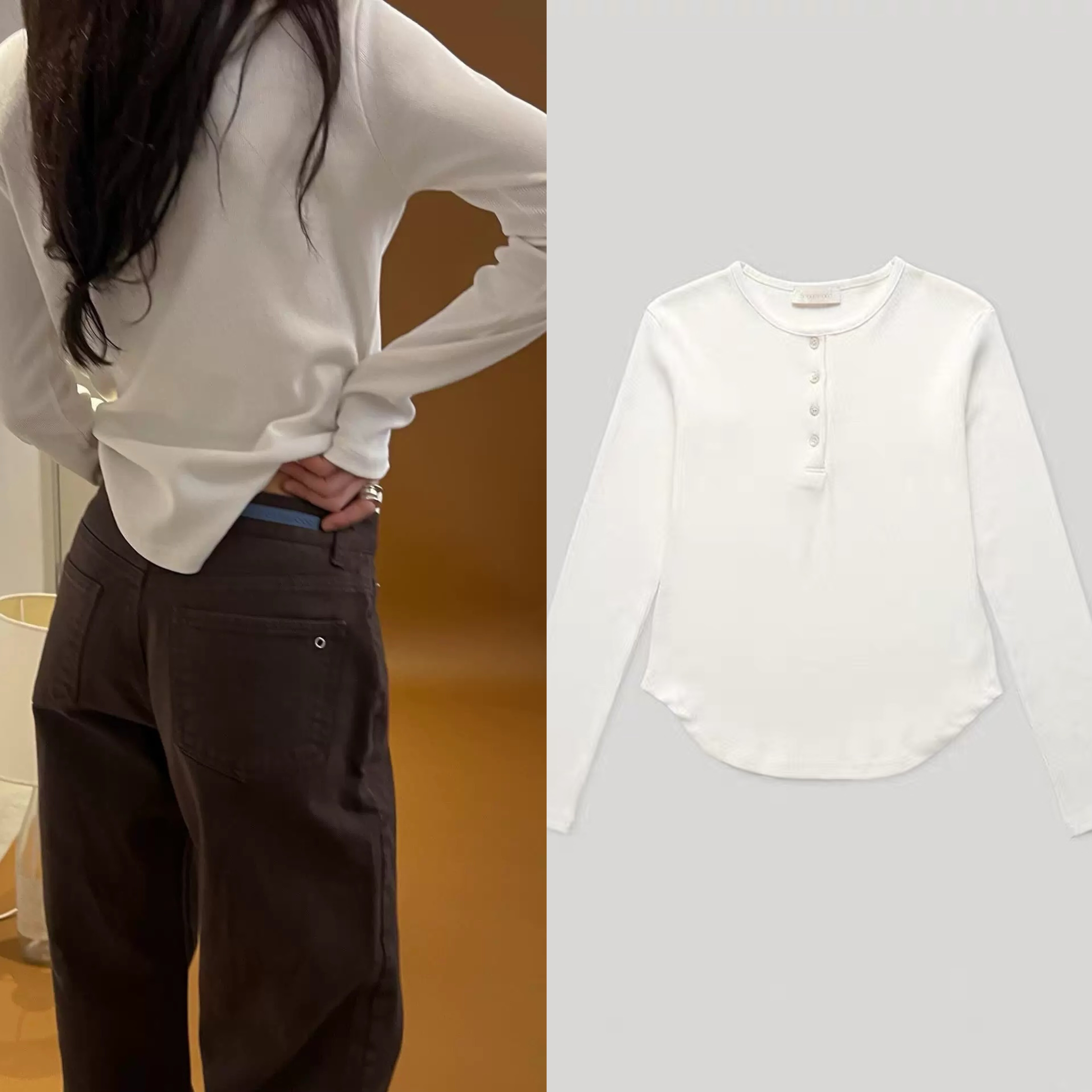 韩国品牌 smoothmood 25秋季新款 Colita 亨利领 圆领系扣长袖T恤