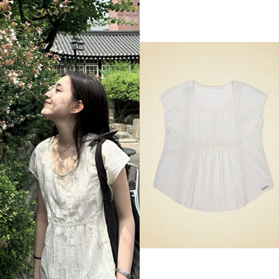 现2025夏季新款snugnook韩国小众品牌女清冷感百搭宽松蕾丝衬衫