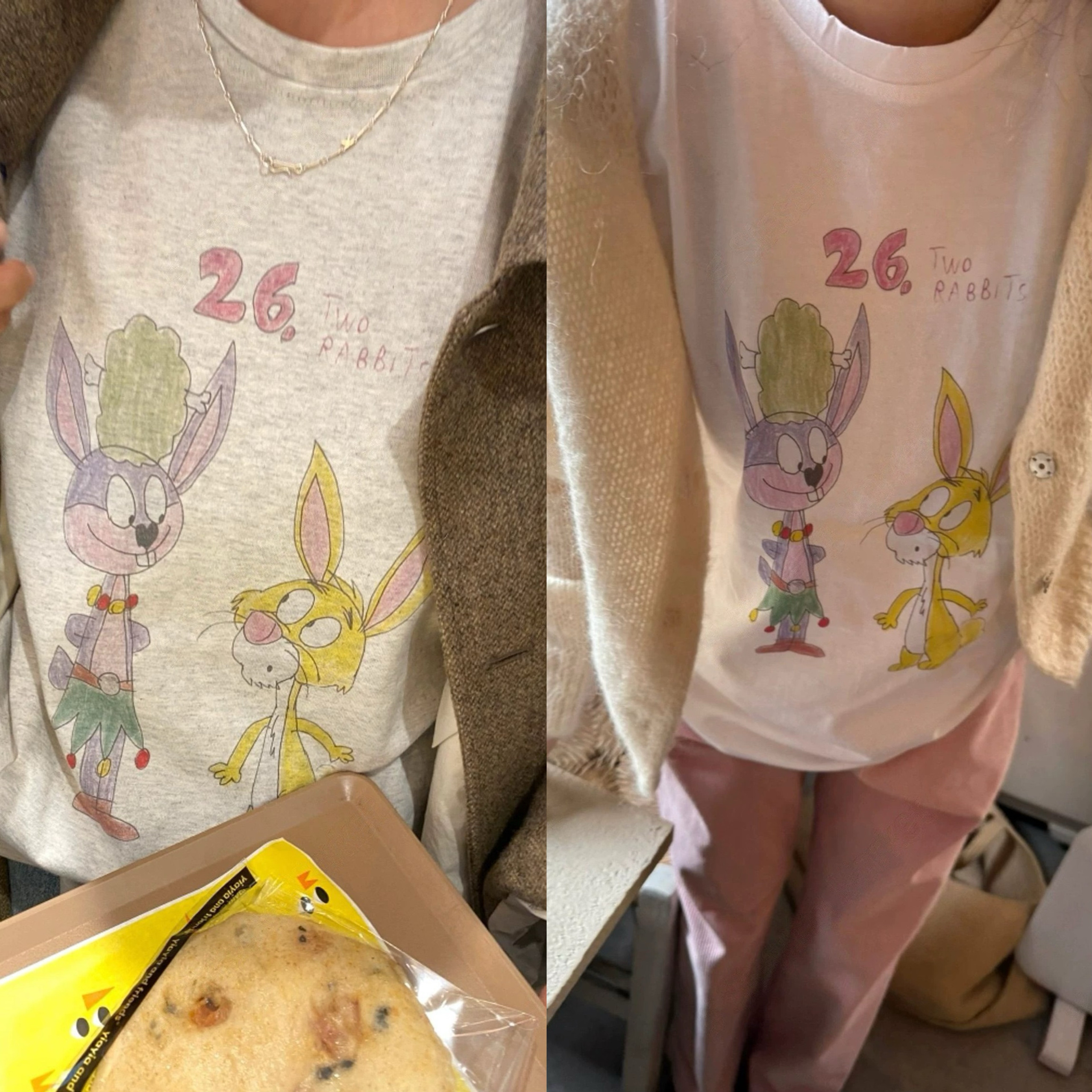 现2025春夏新款EUN韩国东大门女可爱宽松休闲彩色兔子印花短袖T恤