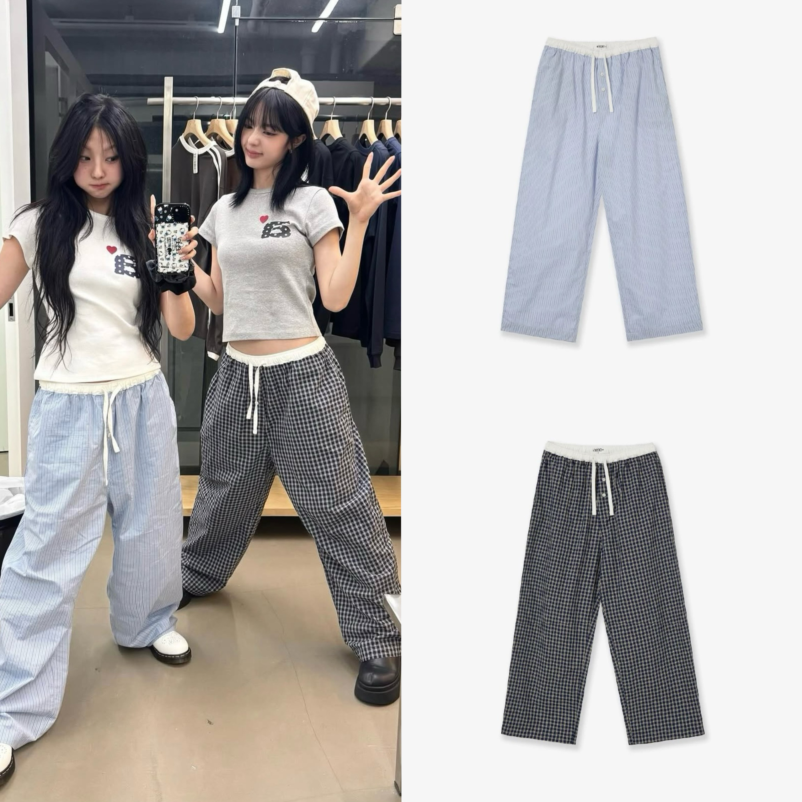 现货~韩国小众AEAE 25夏新款拼接抽绳腰天使翅膀舒适家居休闲长裤