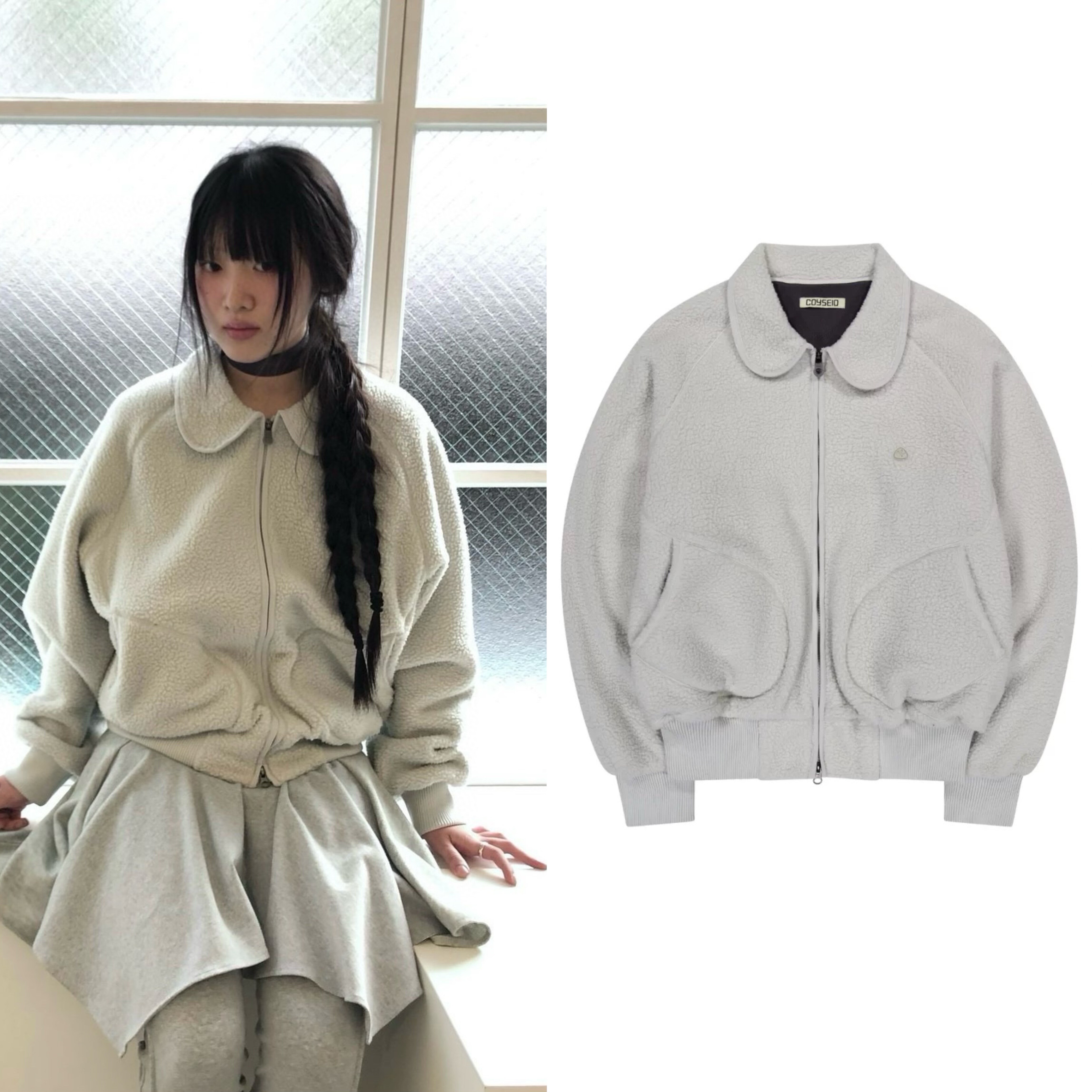 【现货】韩国coyseio娃娃领羊羔毛摇粒绒外套羊羔绒夹克Hanni同款