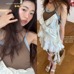 现 edit on韩国小众品牌女2025夏款 镂空叠穿蕾丝花边吊带 atelier