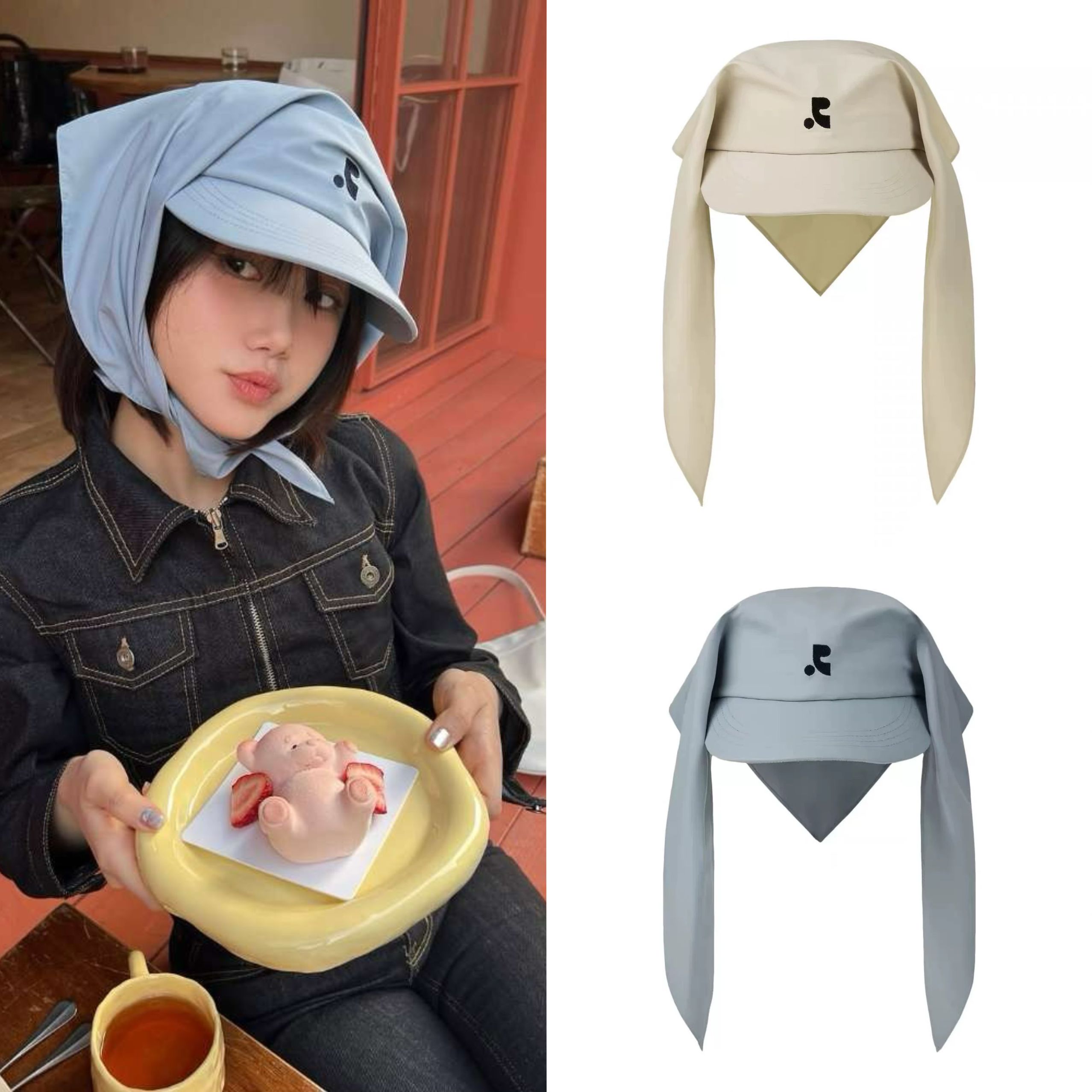 现 RestAndReareation韩国小众品牌女logo刺绣头巾拼接帽鸭舌帽