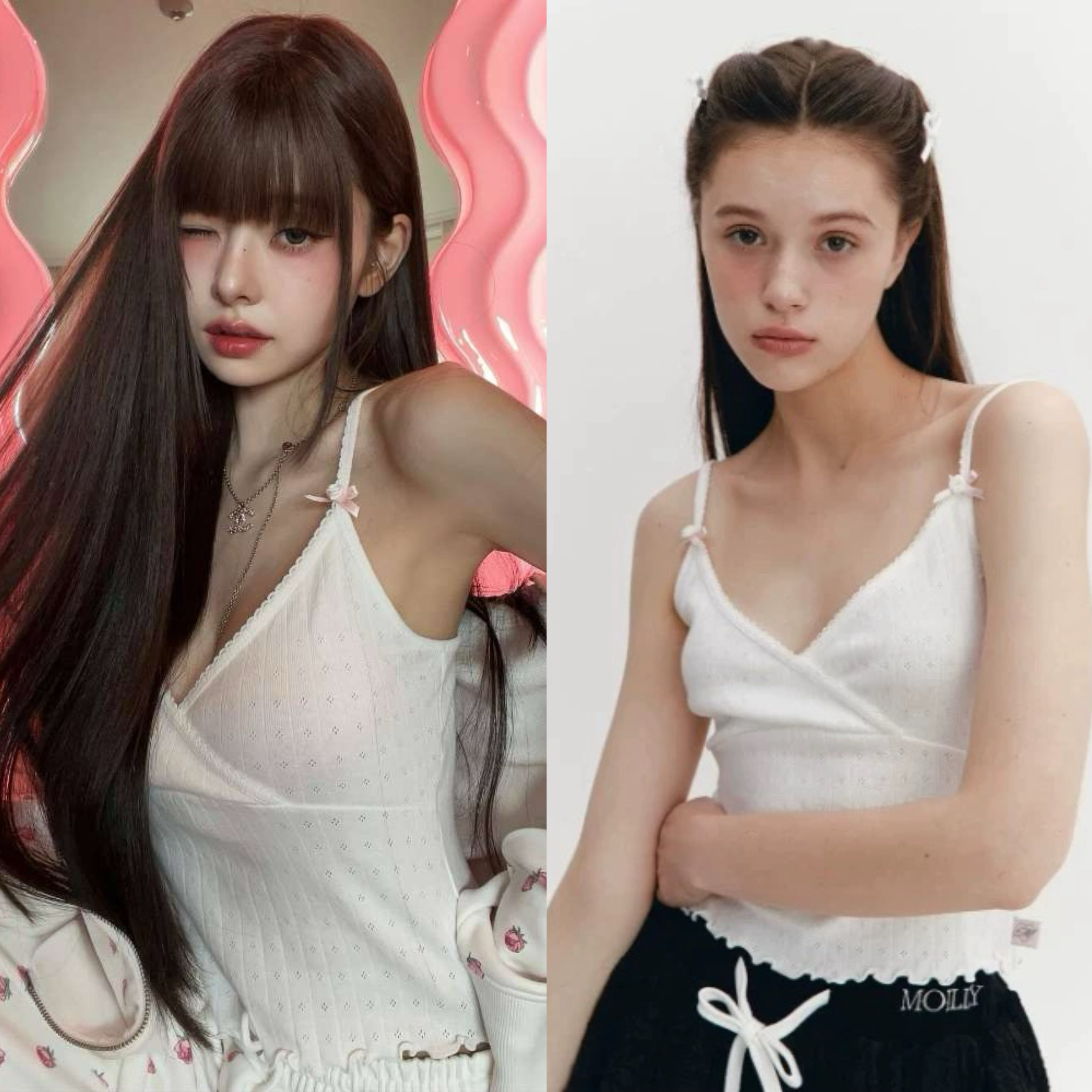 现货宋智雅金玟庭裴珠泫朴秀荣金艺琳MOILLY甜美风蝴蝶结吊带背心