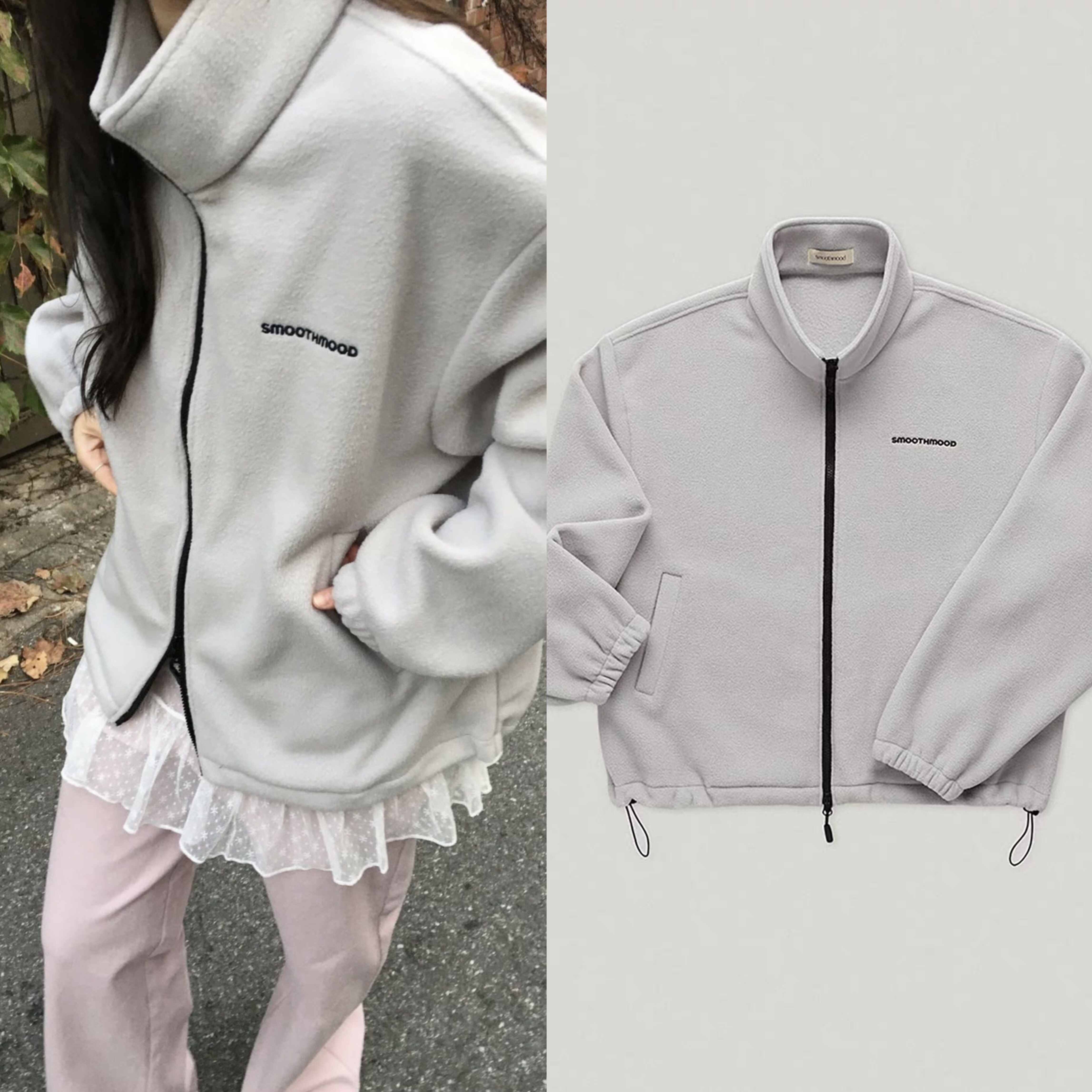 韩国小众品牌smoothmood秋冬季宽松休闲气质立领拉链摇粒绒外套女