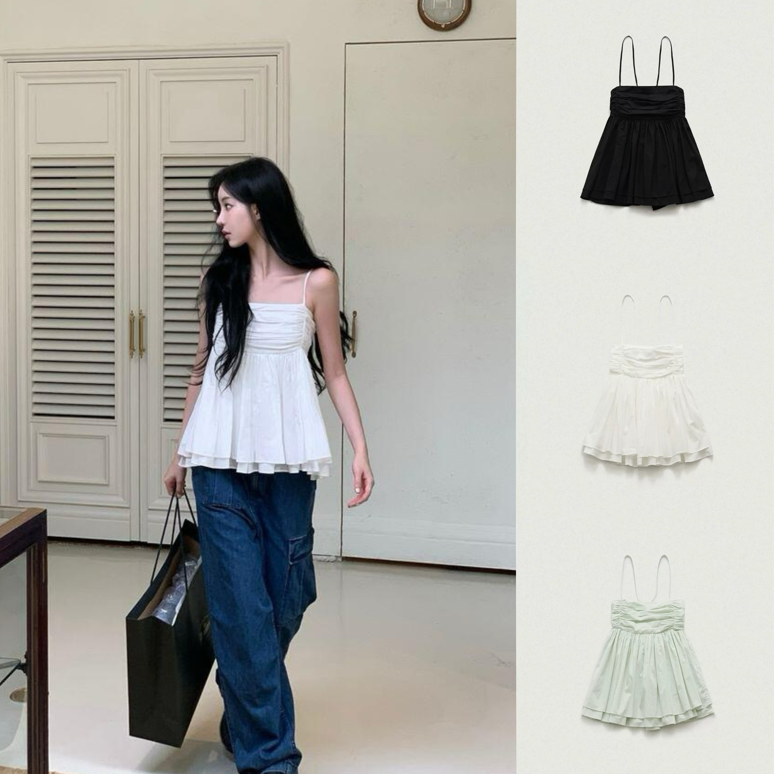 【现货】韩国the barnnet蓬松吊带八奶荷叶边抹胸背心韩版上衣新