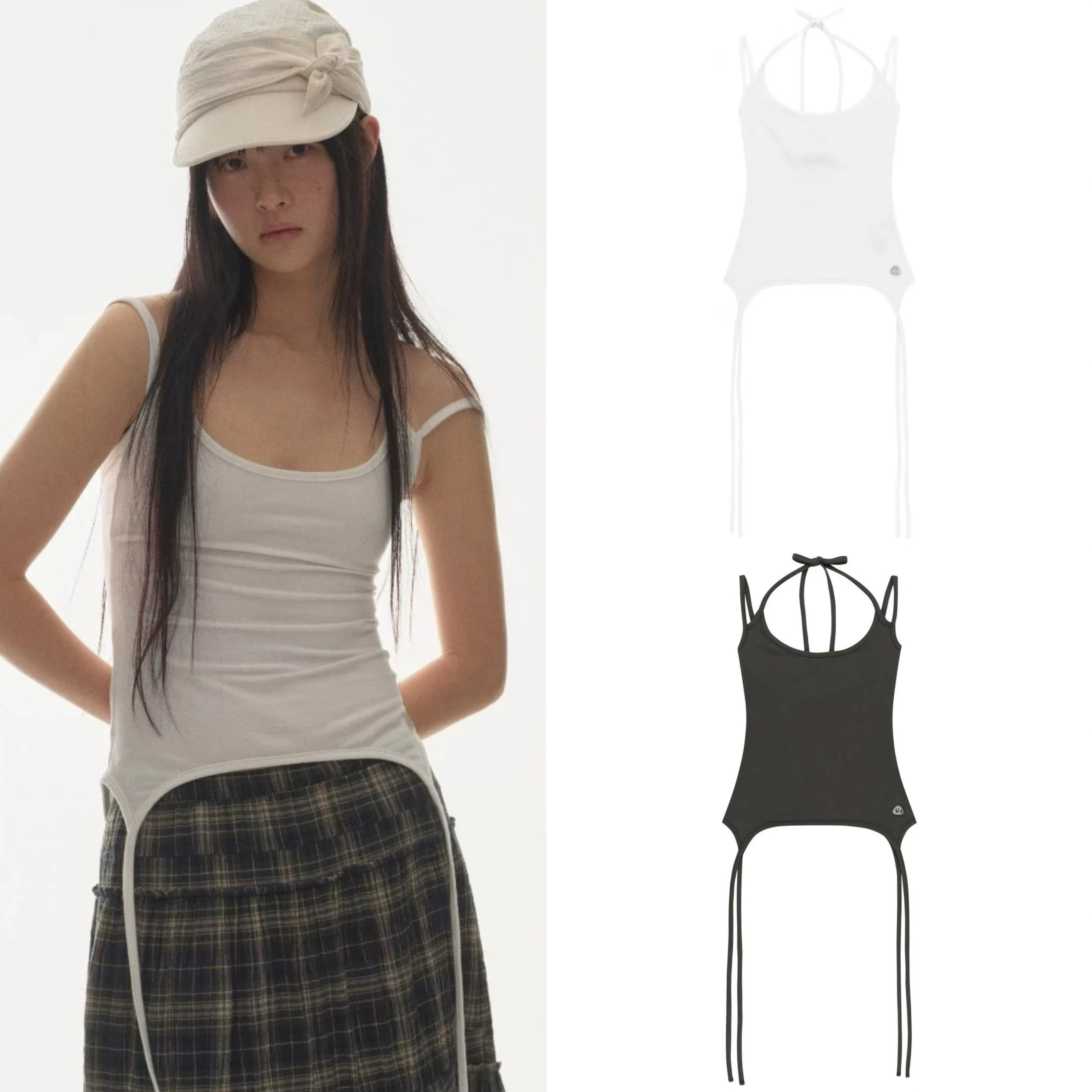 现 COYSEIO韩国小众品牌女2025春夏新款纯欲挂脖飘带修身吊带背心