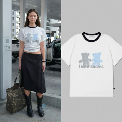 现货韩国小众设计师品牌25夏LOWCLASSIC宽松素描小熊短袖T恤男女