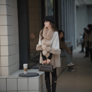 PINZIKO 大兔子 秋冬双拼色天丝羊毛大衣百搭宽松毛呢外套