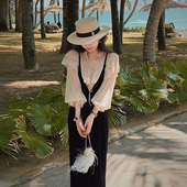 花边衬衫 PINZIKO 衬衣荷叶袖 设计感蕾丝高珠纱长袖 大兔子