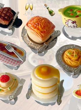 微缩食玩戒指甜品西餐洋食意面蘑菇汤牛排奶油汤芝士蛋糕舒芙蕾