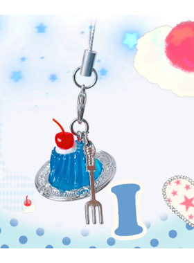 原创设计微缩食玩樱桃奶油蓝色果冻银色盘子拉链扣翻包挂件手机链