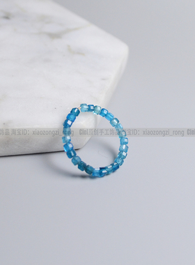 天然蓝透辉石戒指2.5mm方糖珠女