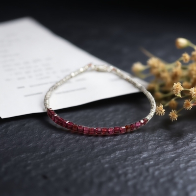 天然石榴石方糖珠+通体925纯银