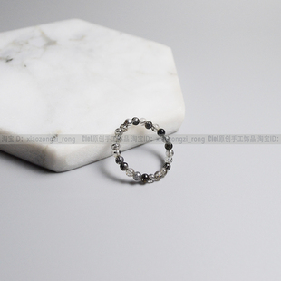 Ciel原创手工天然黑发晶戒指2mm小指环关节戒尾戒骨戒男女马嘉祺