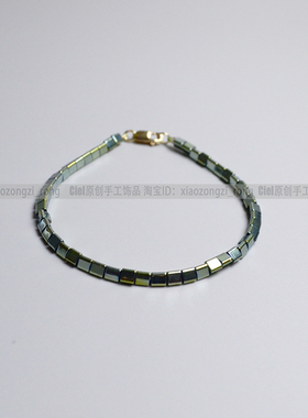 Ciel原创天然黑胆石手链亮绿色