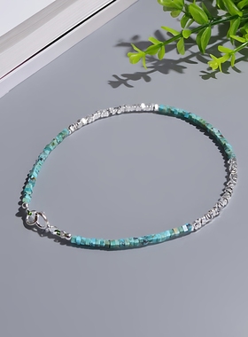 天然绿松石迷你手链极细925纯银