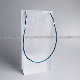 Ciel原创手工黑胆石项链1.5mm长方形锁骨链颈链极细珠简约女蓝色