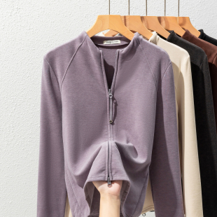 德绒打底衫 女秋冬内搭蚕丝羊毛发热保暖上衣双面磨毛外穿拉链卫衣