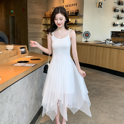 吊带连衣裙女春秋小个子网纱长裙