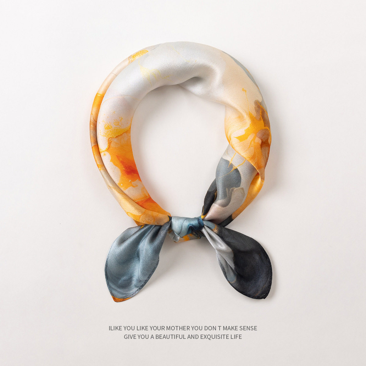 2025新款橙色100%桑蚕丝丝巾系脖小方巾真丝高级感时尚搭配送妈妈