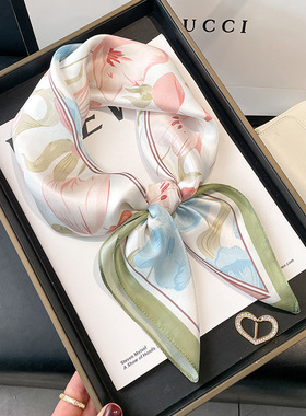 2025春秋新款印花100%桑蚕丝丝巾女韩版百搭真丝方巾70cm领巾围巾