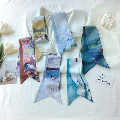 红色气质双层缎面长条丝巾发带女