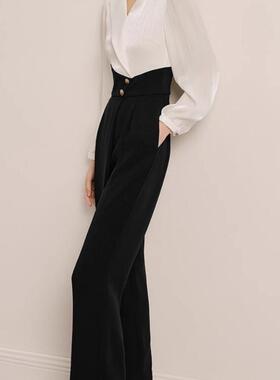 商场同款2025早春新品V领金属扣拼接薄纱修身连体服女1C35102030