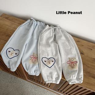 爱心小熊印花运动裤卫裤 一体绒束口灯笼裤 男宝女宝中性童装冬款