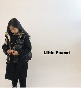 清 文艺学院风假两件套羊绒大衣拼接羽绒马甲连帽外套 中大儿童装