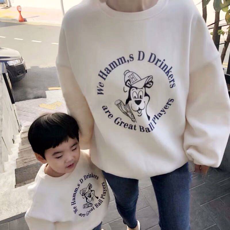 自造 亲子时光 纯棉卫衣圆领套头灯笼袖印花上衣男女宝童装有妈妈