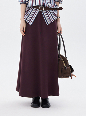 BORAN帛然长款休闲简约宽松A字裙纯色日常不挑场合半身长裙6020