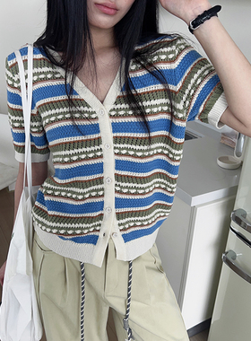 BORAN帛然韩系慵懒风针织衫2025春季新款撞色条纹百搭上衣女6185S