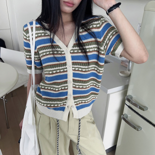 撞色条纹百搭上衣女6185S 新款 BORAN帛然韩系慵懒风针织衫 2025春季